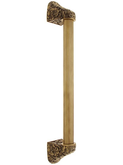 12 inch Ginkgo Leaf Appliance Pull With Fluted Bar in Antique Brass.